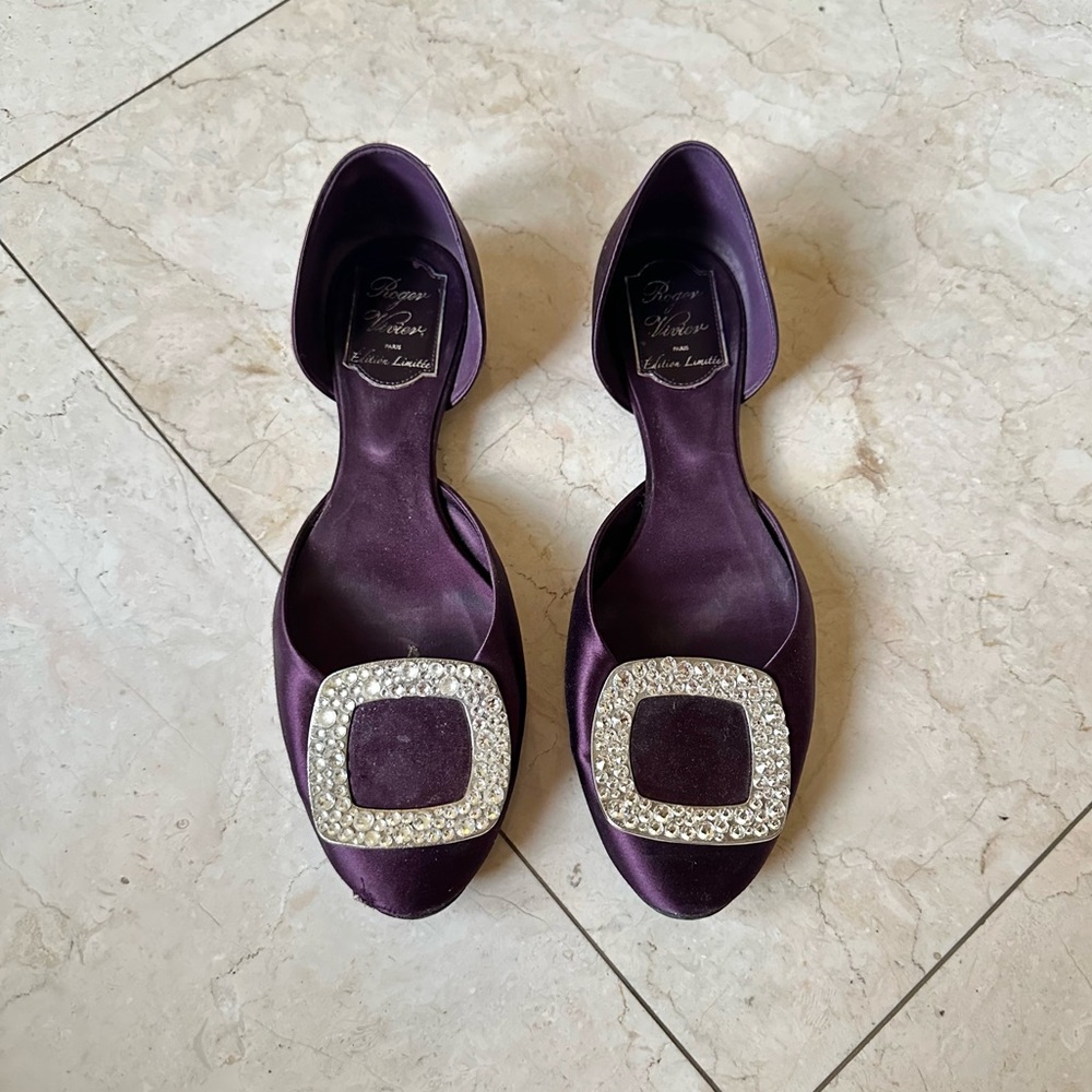 Roger Viver Purple Stain Crystal Embellished D'Orsay Flats Limited Edition 37